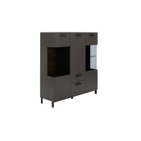 Interliving Wohnzimmer Serie 2030 - Highboard Wolfram Grey & Spaltholz - drei Türen, zwei Schubladen, Breite ca. 120 cm