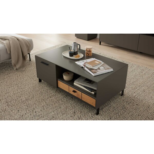 Interliving Wohnzimmer Serie 2030 - Couchtisch Wolfram Grey & Spaltholz - zwei Türen, eine Schublade, ca. 110 x 60 cm