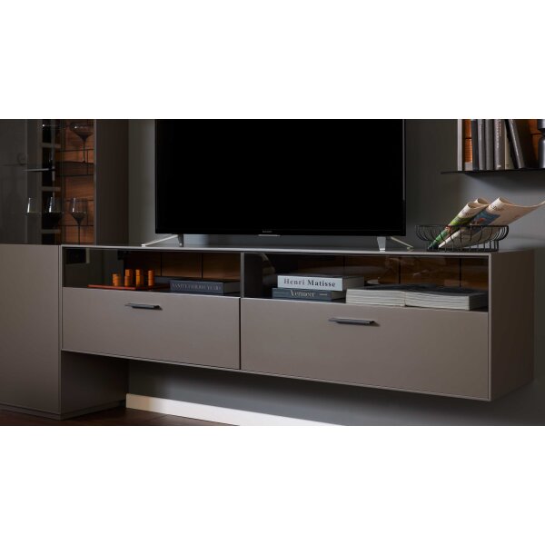 Interliving Wohnzimmer Serie 2030 - Hänge-Lowboard Wolfram Grey & Spaltholz - zwei Schubladen, Länge ca. 180 cm