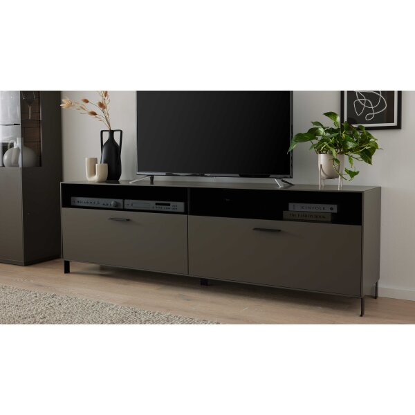 Interliving Wohnzimmer Serie 2030 - Lowboard Wolfram Grey & Spaltholz - zwei Schubladen, Länge ca. 180 cm