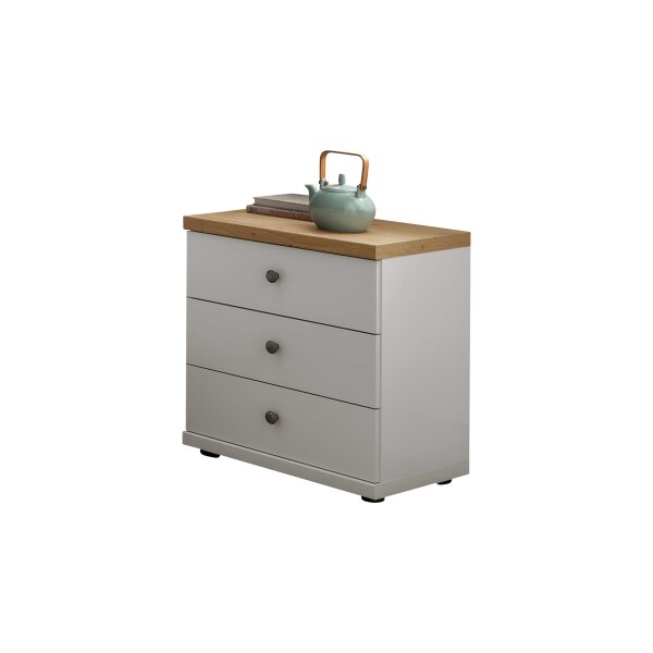 WIEMANN Schlafzimmerserie Marlow - Nachtkommode Weiß & Bianco Eiche - drei Schubladen, Breite ca. 50 cm