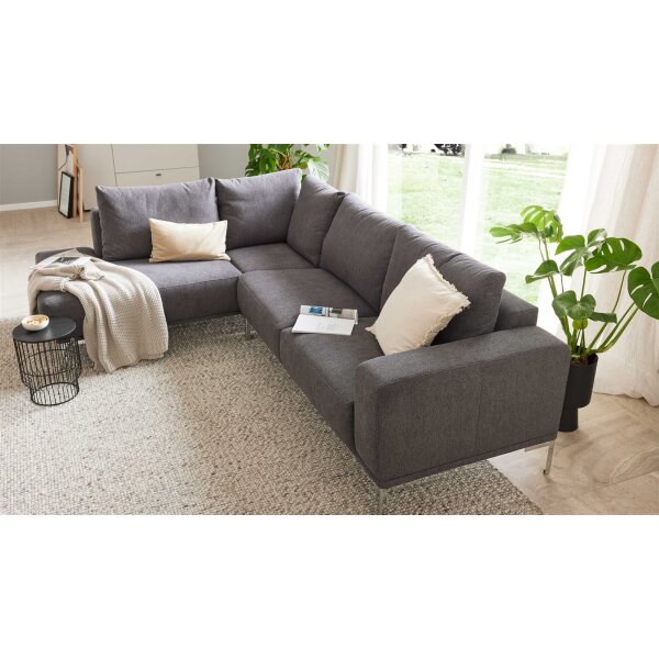 Interliving Sofa Serie 4255 – Ecksofa grauer Bezug Comora 9853 & silberfarbene Metallfüße 4.26 - Stellfläche ca. 185 x 255 cm