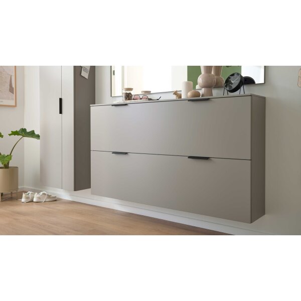 Interliving Garderobe Serie 6012 - Hänge-Schuhschrank graubeiger Mattlack - zwei Klappen, Breite ca. 160 cm