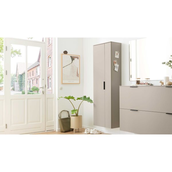Interliving Garderobe Serie 6012 - Garderobenschrank graubeiger Mattlack - zwei Türen, Höhe ca. 180 cm