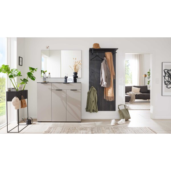 Interliving Garderobe Serie 6012 - Garderoben-Set Räuchereiche & graubeiger Mattlack - dreiteilig