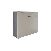 Interliving Garderobe Serie 6012 - Kombikommode graubeiger Mattlack & Räuchereiche - drei Türen, eine Schublade, Breite ca. 120 cm