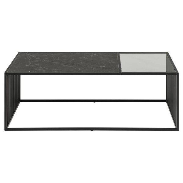 Couchtisch Strington rauchfarbenes Glas & schwarze Marmoroptik, schwarzes Metallgestell - ca. 120 x 60 cm