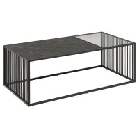 Couchtisch Strington rauchfarbenes Glas & schwarze Marmoroptik, schwarzes Metallgestell - ca. 120 x 60 cm