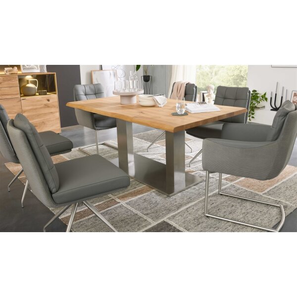 Interliving Esszimmer Serie 5116 – Esstisch Eiche natur & Edelstahl - ca. 180 x 100 cm