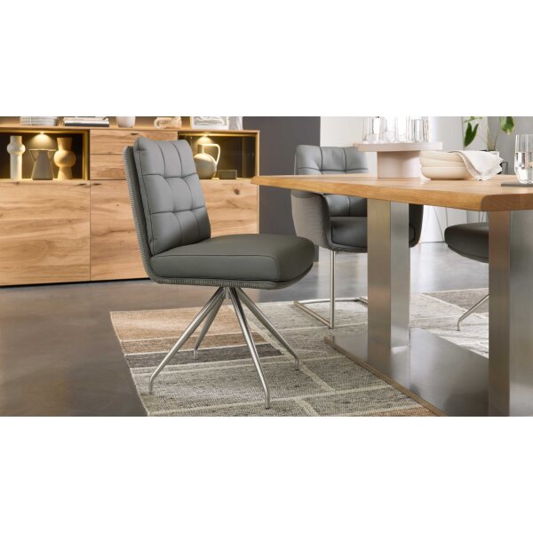 Interliving Esszimmer Serie 5116 – Polsterstuhl grauer Materialmix Leder & Cord Fo-Sh, Edelstahlgestell F38-FIX