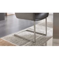 Interliving Esszimmer Serie 5116 – Armlehn-Schwingstuhl grauer Materialmix Leder & Cord Fo-Sh, Edelstahlgestell F3