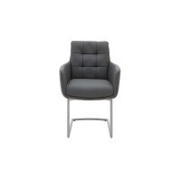 Interliving Esszimmer Serie 5116 – Armlehn-Schwingstuhl grauer Materialmix Leder & Cord Fo-Sh, Edelstahlgestell F3