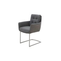Interliving Esszimmer Serie 5116 – Armlehn-Schwingstuhl grauer Materialmix Leder & Cord Fo-Sh, Edelstahlgestell F3