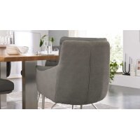 Interliving Esszimmer Serie 5116 – Armlehn-Schwingstuhl grauer Materialmix Leder & Cord Fo-Sh, Edelstahlgestell F3