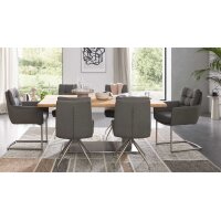 Interliving Esszimmer Serie 5116 – Polsterstuhl mit Drehfunktion grauer Materialmix Leder & Cord Fo-Sh, Edelstahlgestell F38-R