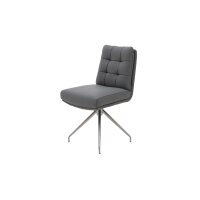 Interliving Esszimmer Serie 5116 – Polsterstuhl mit Drehfunktion grauer Materialmix Leder & Cord Fo-Sh, Edelstahlgestell F38-R