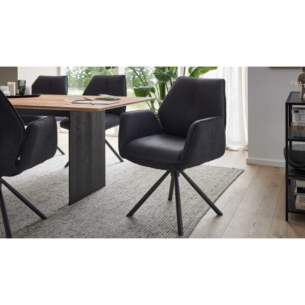 Interliving Esszimmer Serie 5116 – Armlehnstuhl mit Drehfunktion carbonschwarzer Materialmix Mikrofaser & Cord Ni-Co, schwarzes Gestell F37