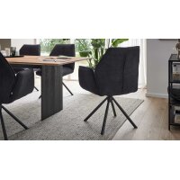 Interliving Esszimmer Serie 5116 – Armlehnstuhl mit Drehfunktion carbonschwarzer Materialmix Mikrofaser & Cord Ni-Co, schwarzes Gestell F37
