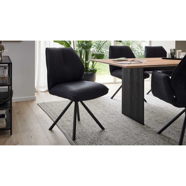 Interliving Esszimmer Serie 5116 – Polsterstuhl carbonschwarze Mikrofaser Night & schwarzes Gestell F37