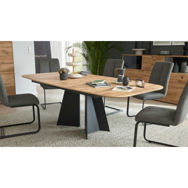 Interliving Esszimmer Serie 5119 - Esstisch helle Eiche rustico & anthrazitfarbenes Metall - ca. 220 x 110 cm