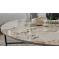Interliving Couchtisch Serie 6221 marmorfarbene Keramik Calcatta & schwarzer Stahl - Durchmesser ca. 94 cm