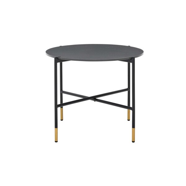 Interliving Couchtisch Serie 6221 - Beistelltisch schwarze Keramik Marquina & schwarzer Stahl - Durchmesser ca. 59 cm