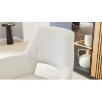 Interliving Esszimmer Serie 5605 – Armlehnstuhl mit Dreh- und Rückholfunktion cremeweißer Cord Rebel & schwarzes Eisen