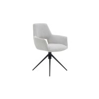 Interliving Esszimmer Serie 5605 – Armlehnstuhl mit Dreh- und Rückholfunktion cremeweißer Cord Rebel & schwarzes Eisen