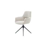 Interliving Esszimmer Serie 5605 – Armlehnstuhl mit Dreh- und Rückholfunktion cremeweißer Cord Rebel & schwarzes Eisen