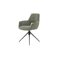 Interliving Esszimmer Serie 5605 – Armlehnstuhl mit Drehfunktion waldgrüner Cord Rebel & schwarzes Eisen