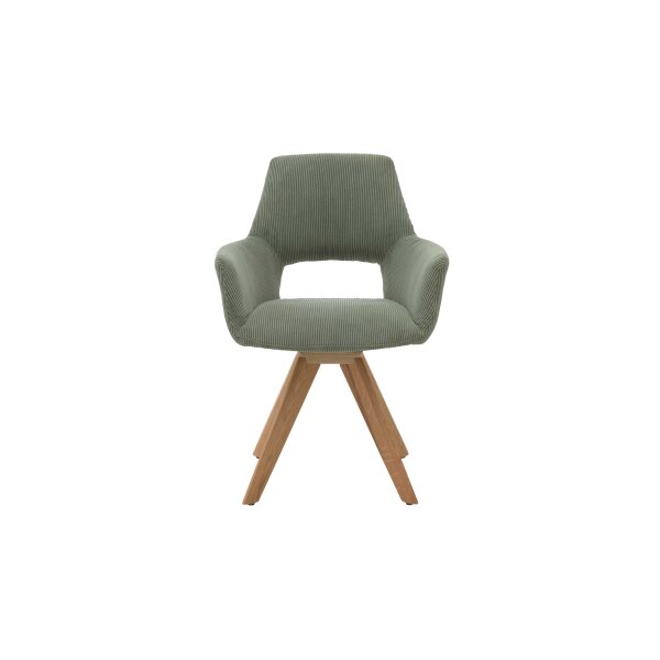 Interliving Esszimmer Serie 5605 – Armlehnstuhl waldgrüner Cord Rebel & Eiche