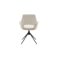 Interliving Esszimmer Serie 5605 – Armlehnstuhl mit Dreh- und Rückholfunktion ecrufarbener Cord Rebel & schwarzes Eisen