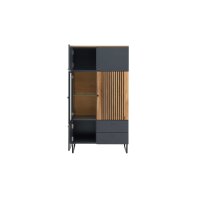Interliving Esszimmer Serie 5605 – Highboard quarzgrauer Lack & Charakter-Eiche - fünf Türen, zwei Schubladen, Breite ca. 86 cm