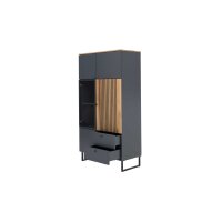 Interliving Esszimmer Serie 5605 – Highboard quarzgrauer Lack & Charakter-Eiche - fünf Türen, zwei Schubladen, Breite ca. 86 cm