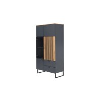 Interliving Esszimmer Serie 5605 – Highboard quarzgrauer Lack & Charakter-Eiche - fünf Türen, zwei Schubladen, Breite ca. 86 cm