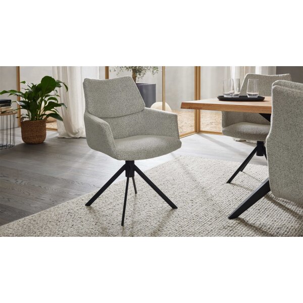Interliving Esszimmer Serie 5118 – Armlehnstuhl mit Drehfunktion champagnerfarbener Bouclé Elegant wish E07 & mattschwarzes Eisen