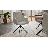 Interliving Esszimmer Serie 5118 – Armlehnstuhl mit Move & Turn champagnerfarbener Bouclé Elegant wish E07 & mattschwarzes Eisen