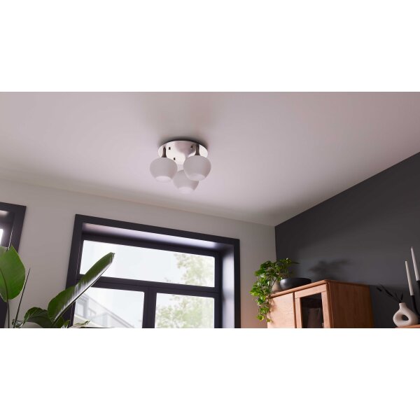 Interliving Leuchten Serie 9344 - Deckenleuchte Opalglas & Nickel – Durchmesser ca. 45 cm