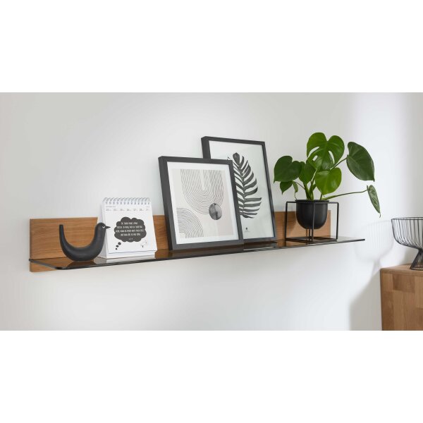 Interliving Wohnzimmer Serie 2028 - Wandregal Wildeiche & Glas - Länge ca. 142 cm