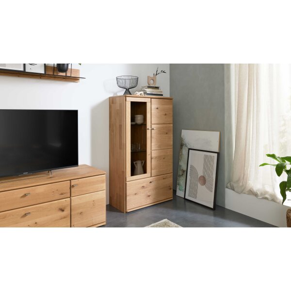 Interliving Wohnzimmer Serie 2028 - Highboard Wildeiche - zwei Türen, zwei Schubladen, Breite ca. 82 cm