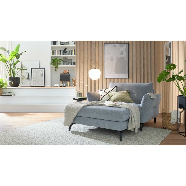 Interliving Sofa Serie 4400 - Chaiselongue taubenblauer Bezug DCT 16 & schwarze Metallfüße