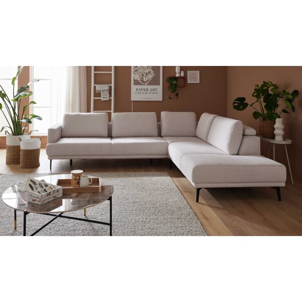 Interliving Sofa Serie 4450 - Ecksofa ecrufarbener Webstoff LongLife Easy & schwarze Metallfüße - Stellfläche ca. 300 x 257 cm