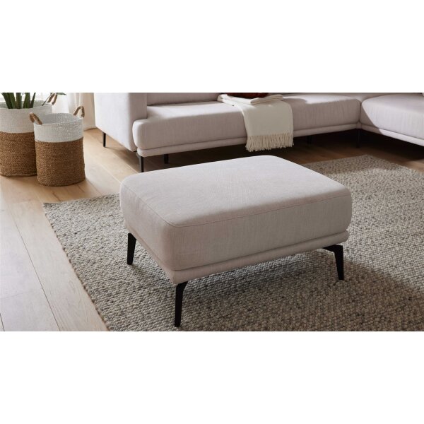 Interliving Sofa Serie 4450 - XL-Polsterhocker ecrufarbener Webstoff LongLife Easy & schwarze Metallfüße - ca. 86 x 64 cm