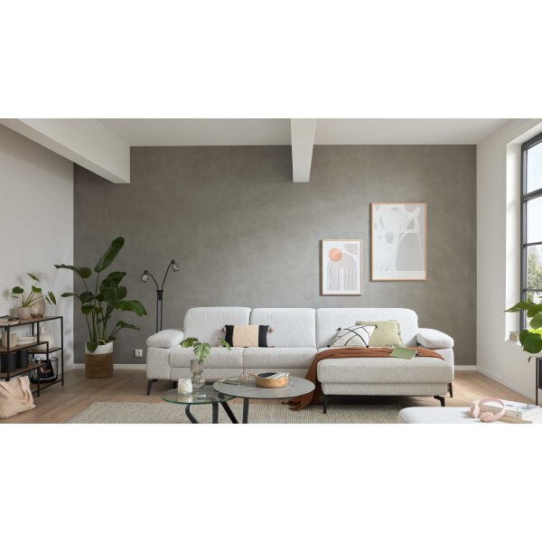 Interliving Sofa Serie 4065 – Ecksofa ecrufarbener Webstoff Loft & schwarze Metallfüße – Stellfläche ca. 288 x 183 cm