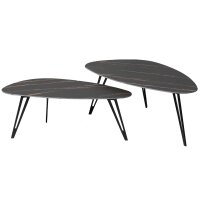 Couchtisch-Set Luis Grau marmoriert Stein & Schwarz -...