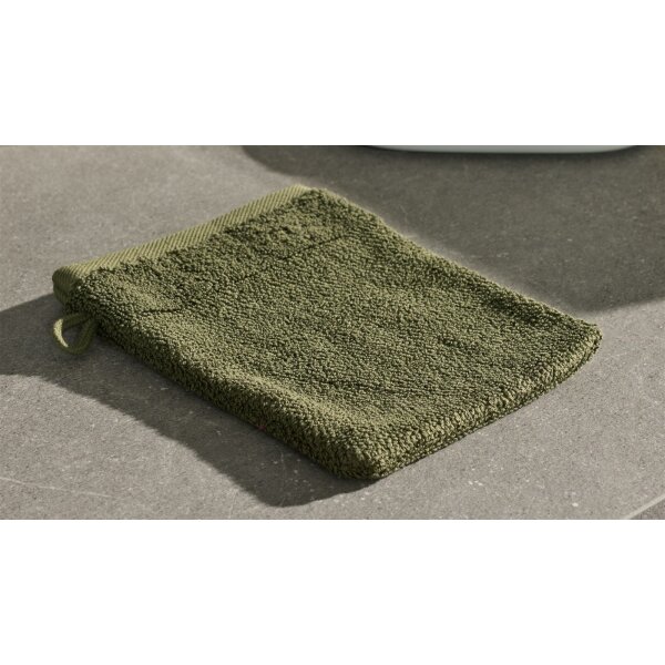 Interliving Handtuch Serie 9108 - Waschhandschuh olivgrüne Baumwolle - ca. 16 x 20 cm