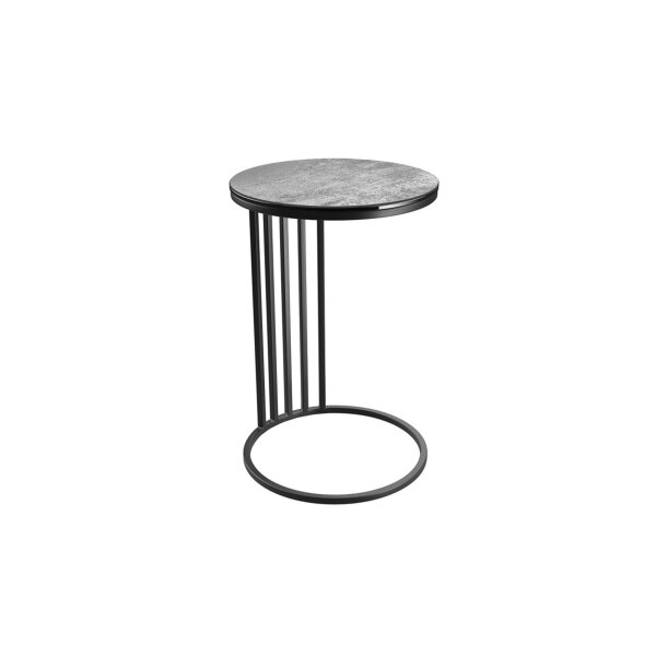 Interliving Couchtisch Serie 6220 - Beistelltisch silberfarbene Keramik & schwarzer Stahl - Durchmesser ca. 40 cm