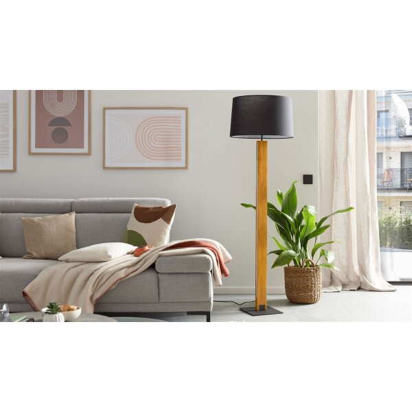 Interliving Leuchten Serie 9349 - Stehlampe Holz & schwarzer Stoff – Höhe ca. 160 cm