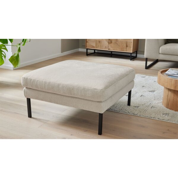 Roomio® No. 4101- XXL-Polsterhocker naturfarbener Bezug Monty & schwarze Metallfüße 384 - ca. 80 x 80 cm