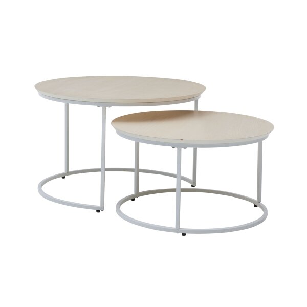 Roomio No. 2000 - Couchtisch-Set weiß gewaschene Esche & weißes Metall - zweiteilig